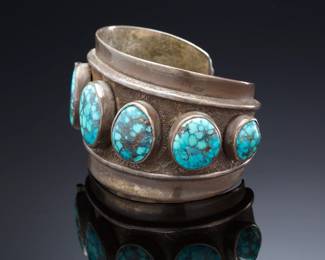 Monumental Larry Golsh Tufa Cast Silver & Spiderweb Turquoise Modernist Watch Cuff Bracelet