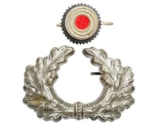 Original German WWII Army (Heer) Visor Cap Insignia Set - Oak Leaf Wreath & Cockade