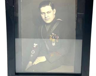Original WWII Era Portrait of a Decorated US Navy Veteran Sailor with Medals