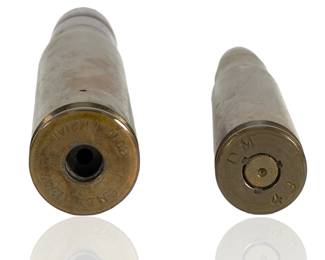 Lot of 2 Vintage WWII Trench Art Bullet Lighters - 1945 20mm Cannon & 1943 Cartridge Casings