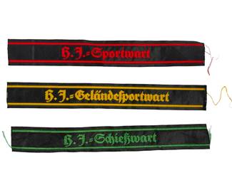 WWII German Hitler Youth (HJ) Specialist Cuff Title Lot of 3 - Sportwart, Schießwart, Geländesportwart