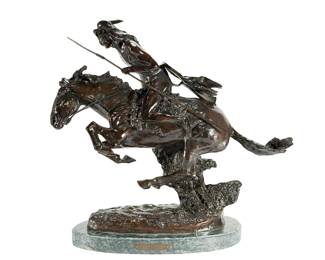 Large Bronze Sculpture "The Cheyenne," After Frederic Remington | 20th C. Western Art on Marble Base