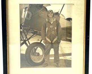 Vintage 1930s US Army Air Corps Pilot Photograph with PT-3A Trainer Biplane