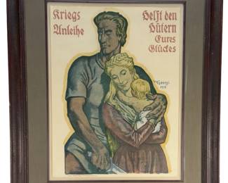 Original 1918 WWI German War Bond KRIEGSANLEIHE Propaganda Poster by Walter Georgi - "Guardians of Happiness"