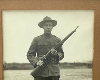 Original WWI US Army 'Doughboy' Soldier Framed Portrait Photograph with Springfield Rifle