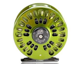 Abel Super 5 Fly Reel - Excellent Condition - Rare Green Anodized Finish - Camarillo, CA USA - LHW/RHW w/ Pouch