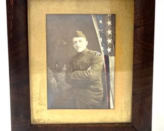 Antique WWI US Army 3rd Infantry Division "Rock of the Marne" Soldier Portrait in Period Wood Frame