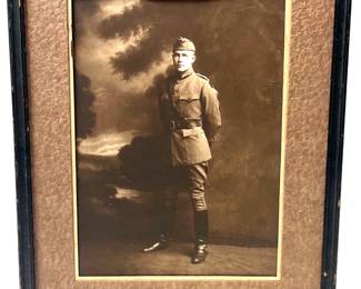 WWI Era US Army Officer Studio Portrait Photograph in Period Frame