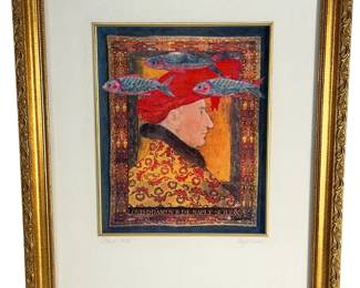 B.A. JOHNSON Signed Mixed Media Print "Brain Food" Surreal Historical Portrait Louis II d'Anjou