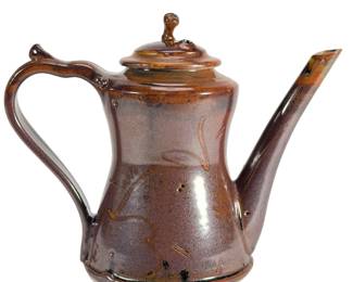 Fine Mid-Century Studio Pottery Gooseneck Teapot Signed Franklyn, Lustre Glaze