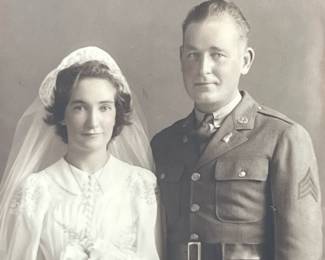 Vintage WWII Era US Army Staff Sergeant Wedding Portrait Photograph in Period Frame