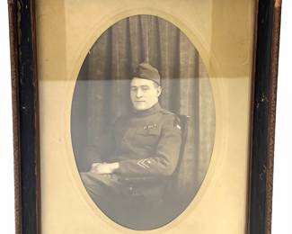 WWI US Army Doughboy Soldier Portrait in Carved Eagle Frame First Army 1st AEF