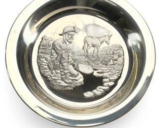 Vintage 1973 Gus Shafer "The Prospector" Sterling Silver Plate Franklin Mint Western Art