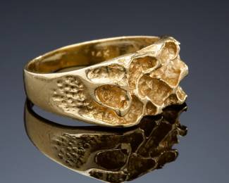 Vintage 1970s Style 14k Yellow Gold Nugget Ring, Retro Gold Rush Statement Band, Size 8