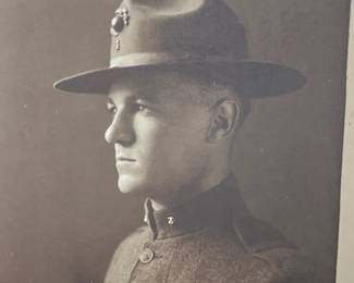 Striking WWI Era US Marine Corps Framed Portrait Photo with Marksman Badge