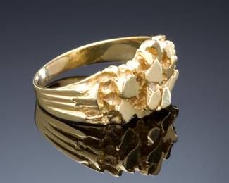 Vintage 1980s OroAmerica 14K Solid Gold Men's Nugget Statement Ring Size 11.5