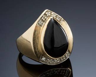 Vintage Style 14k Gold Onyx & Diamond Cocktail Ring SZ: 6