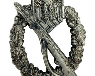 WWII German Infantry Assault Badge in Silver - Maker Marked R.S. for Rudolf Souval - Wehrmacht Heer Infanterie-Sturmabzeichen