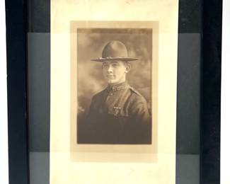 Antique WWI US Army Infantry "Doughboy" Portrait Photograph in Frame