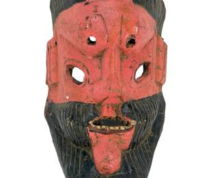 Powerful Hand-Carved Polychrome Wood Diablo Mask, Nahua, Guerrero, Mexico