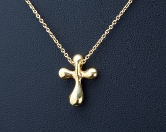 Vintage Tiffany & Co. 18k Yellow Gold Elsa Peretti Sculptural Cross Pendant Necklace, Signed