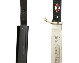 Original WWII German Hitler Youth Knife 1938 Transitional Model with Motto & Scabbard - RZM M7/2