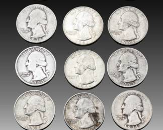 Lot of 14 Pre-1965 Washington Quarters - 90% Silver Constitutional Bullion