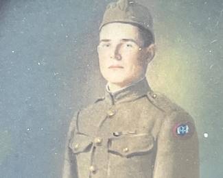 Antique WWI US Army Portrait, 82nd Airborne Division Corporal, Hand-Tinted Photo in Ornate Period Frame