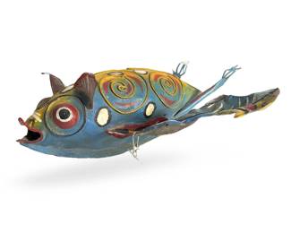 Vintage Oaxacan Hojalata Folk Art Bat, Alebrije-Style Polychrome Tin Sculpture