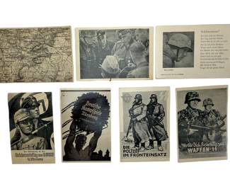Lot of 7 Original German WWII Postcards - Waffen-SS Recruitment, 1936 Nuremberg Rally, Police, Photo Card, Map
