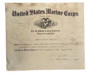 WWII USMC KIA Purple Heart Document Grouping IWO JIMA Saipan Tinian 4th MarDiv