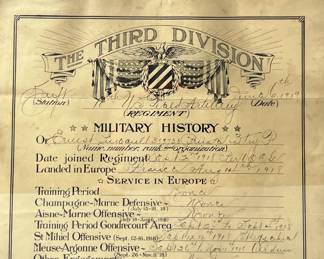 WWI US Army 3rd Division Military History Certificate 10th FA Meuse-Argonne 1919