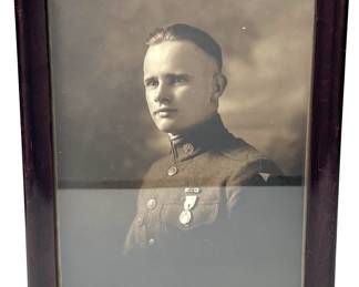 Poignant WWI US Army Infantry "Doughboy" Soldier Portrait in Period Wood Frame