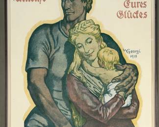Original 1918 WWI German War Bond KRIEGSANLEIHE Propaganda Poster by Walter Georgi - "Guardians of Happiness"