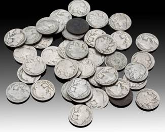 Lot of 42 Vintage U.S. Buffalo Nickels (1913-1938) - Indian Head Five Cents - Circulated,