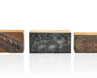 Lot of 3 Vintage Letterpress Printing Blocks - Industrial Advertising, Script & Address Cuts