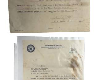 WWII USMC KIA Purple Heart Document Grouping IWO JIMA Saipan Tinian 4th MarDiv