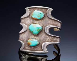 Larry Golsh Monumental Sterling Silver & Turquoise Tufa Cast Cuff Bracelet Native American Jewelry