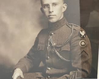 WWI US Army AEF "Patched" Soldier Photo - 3rd Army Occupation, USAAS Rooster, Wound Chevron, Fourragère
