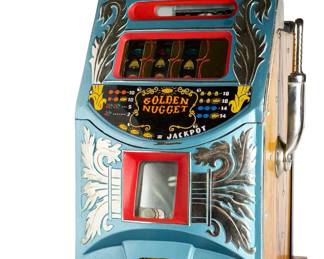 Vintage 1950s Mills Golden Nugget 25¢ Slot Machine, Restored, Art Deco, Las Vegas Casino History