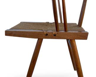 Manner of George Nakashima Grass-Seated Side Chair, Mid-Century Modern Studio Craft Seagrass