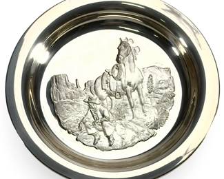 Vintage 1972 Richard Baldwin "Horizons West" Solid Sterling Silver Collector Plate, Franklin Mint, Western Art Cowboy Scene