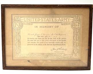 Historic 1919 WWI AEF Memorial Certificate for Pvt. George C. Bauman, 23rd Engineers, U.S. Army