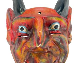 Vintage Mexican Diablo Dance Mask, Hand-Carved Wood Folk Art, Guerrero Style, c. Mid-20th Century