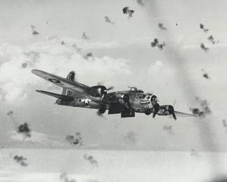 Iconic WWII Framed Photograph: B-17 Flying Fortress "All American III" Amidst Heavy Flak