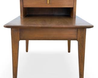 Vintage Mid-Century Modern Walnut Step End Table, c. 1960s, American MCM Two-Tier Side Table with Drawer end table