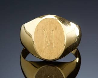 Vintage Black, Starr & Frost 18K Gold Gentleman's Signet Ring, Gilded Age, "M" Monogram