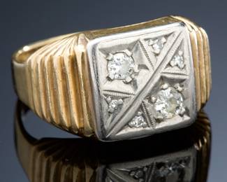 Vintage 1940s Mid-Century John Alden Men's 10k Two-Tone Gold & Diamond Ring