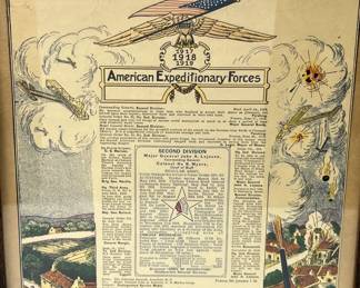 WWI 1919 A.E.F. 2nd "Indianhead" Division Commemorative Print ft. Maj. Gen. Lejeune & U.S. Marines