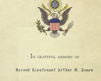 Korean War 1952 Presidential Memorial Certificate for 2nd Lt. Arthur O. Jones KIA - Dwight D. Eisenhower Signature